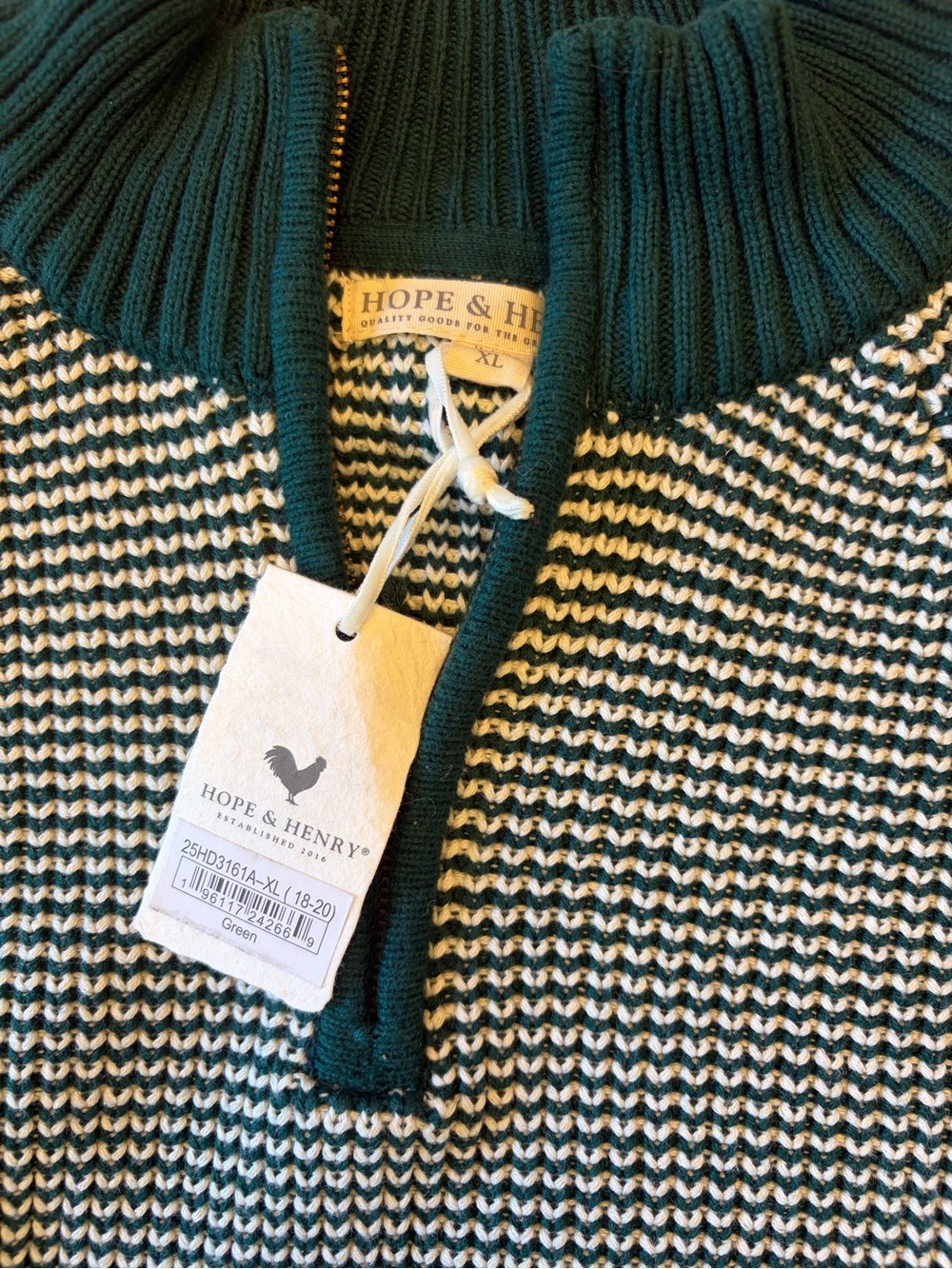 NWT GOTS certified organic sweater kids XL Hope & Henry natural brand